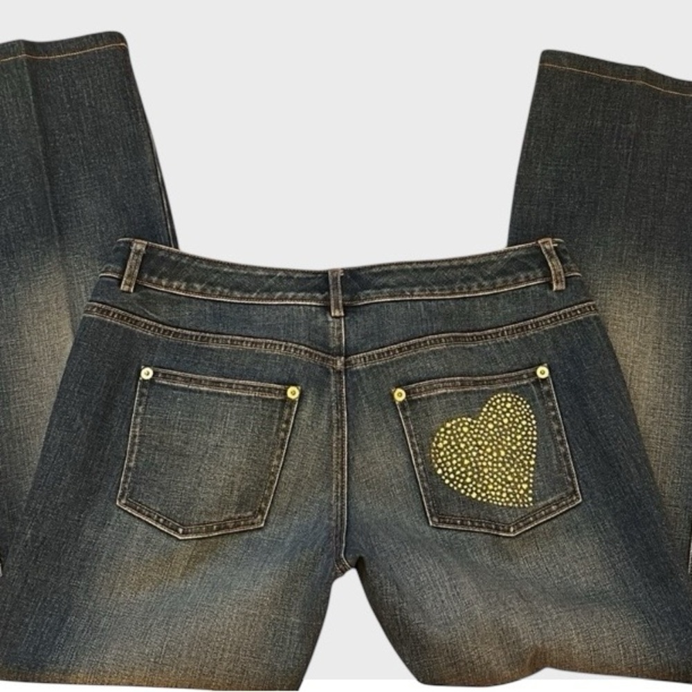 St. John Dark Blue Denim Straight Leg Jeans with Heart Stud Detail